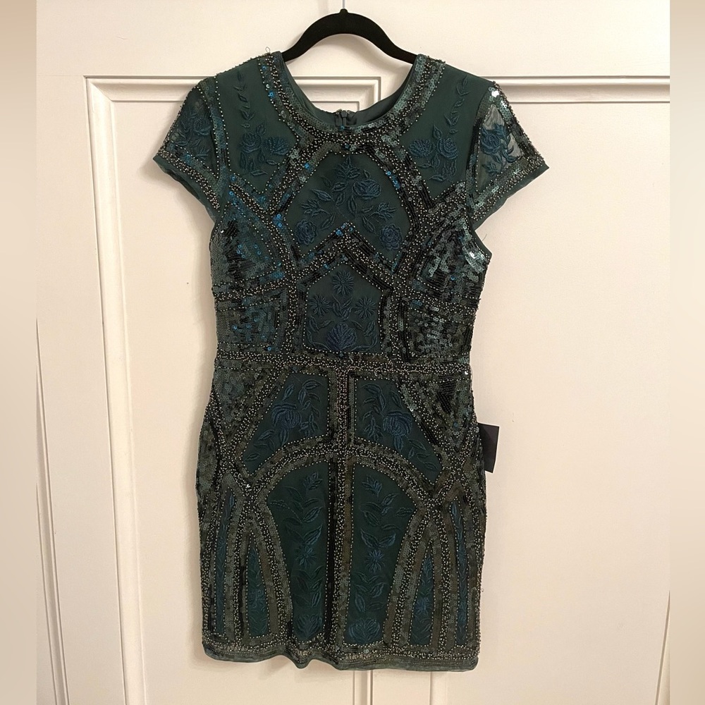 Lulus Spread Your Shine Emerald Sequin Embroidered Bodycon Dress Large NWT